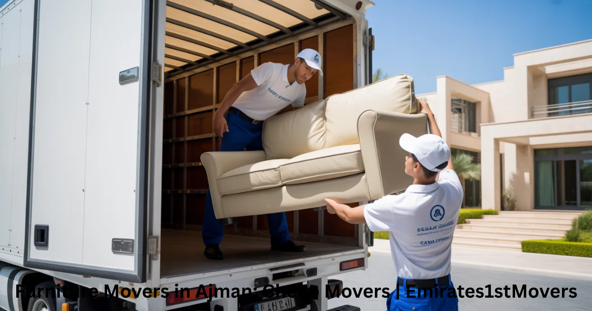 Furniture movers in Ajman team loading sofa into moving truck safely