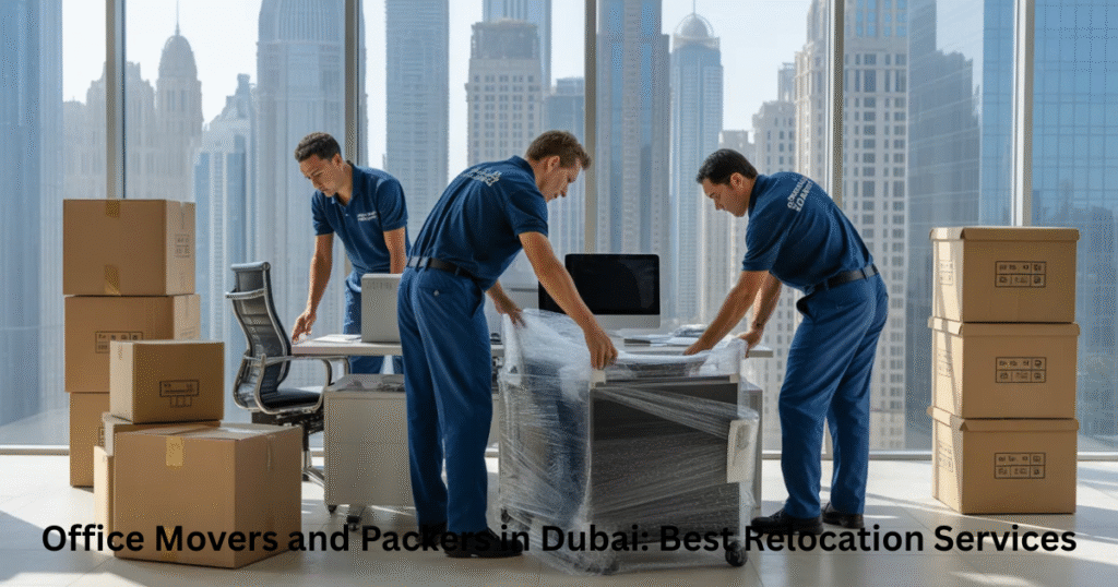 Office movers and packers in Dubai packing office furniture in a modern corporate office