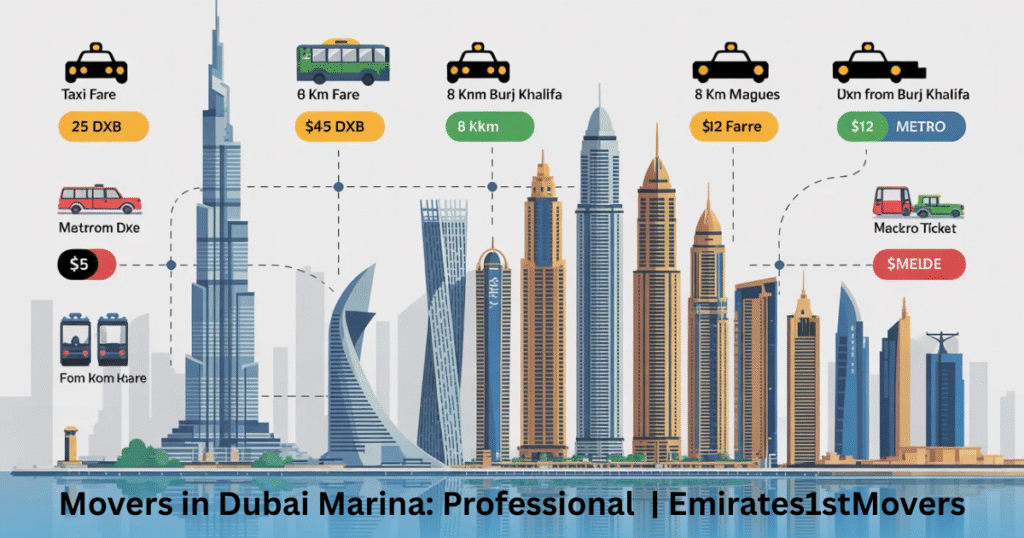 Taxi and transport cost guide in Dubai Marina from DXB and Burj Khalifa