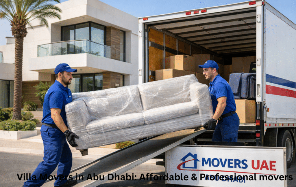 Villa movers in Abu Dhabi loading furniture for safe relocation