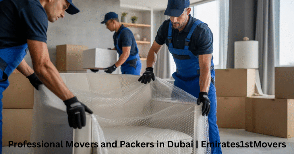 Licensed professional movers in Dubai packing furniture safely