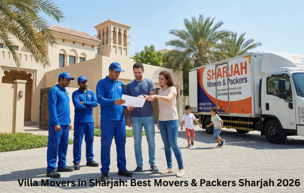 Emirates 1st Movers team consulting with clients before a villa move in Sharjah