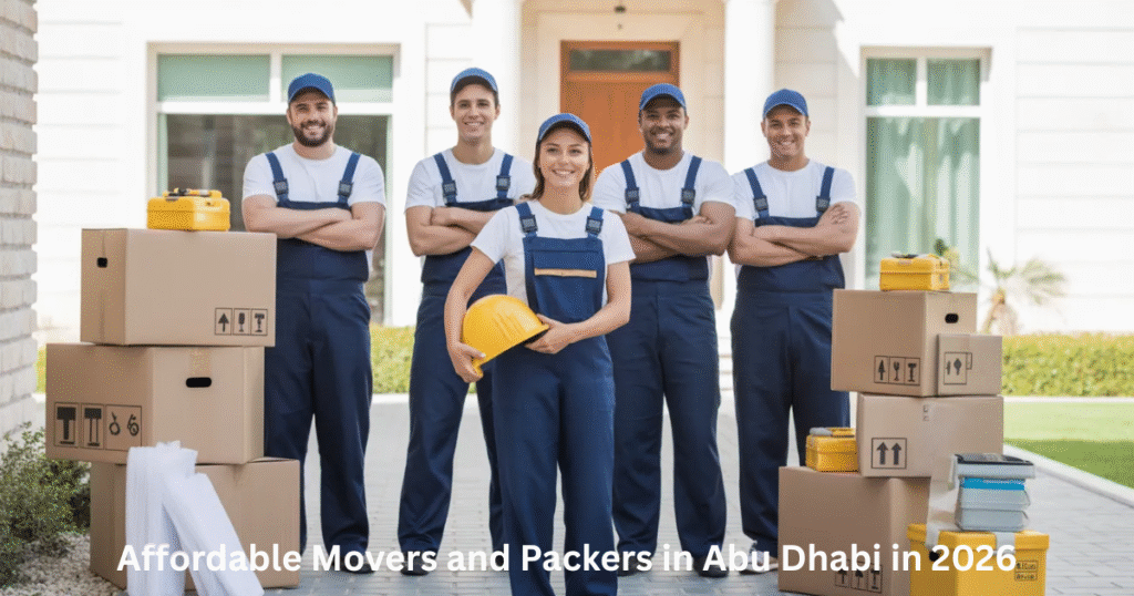 professional movers and packers team in Abu Dhabi with packing boxes