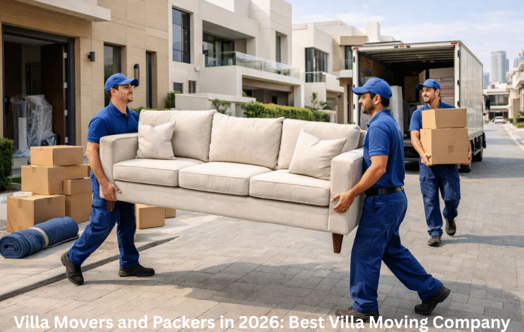 Professional villa movers and packers handling furniture during villa relocation in Dubai